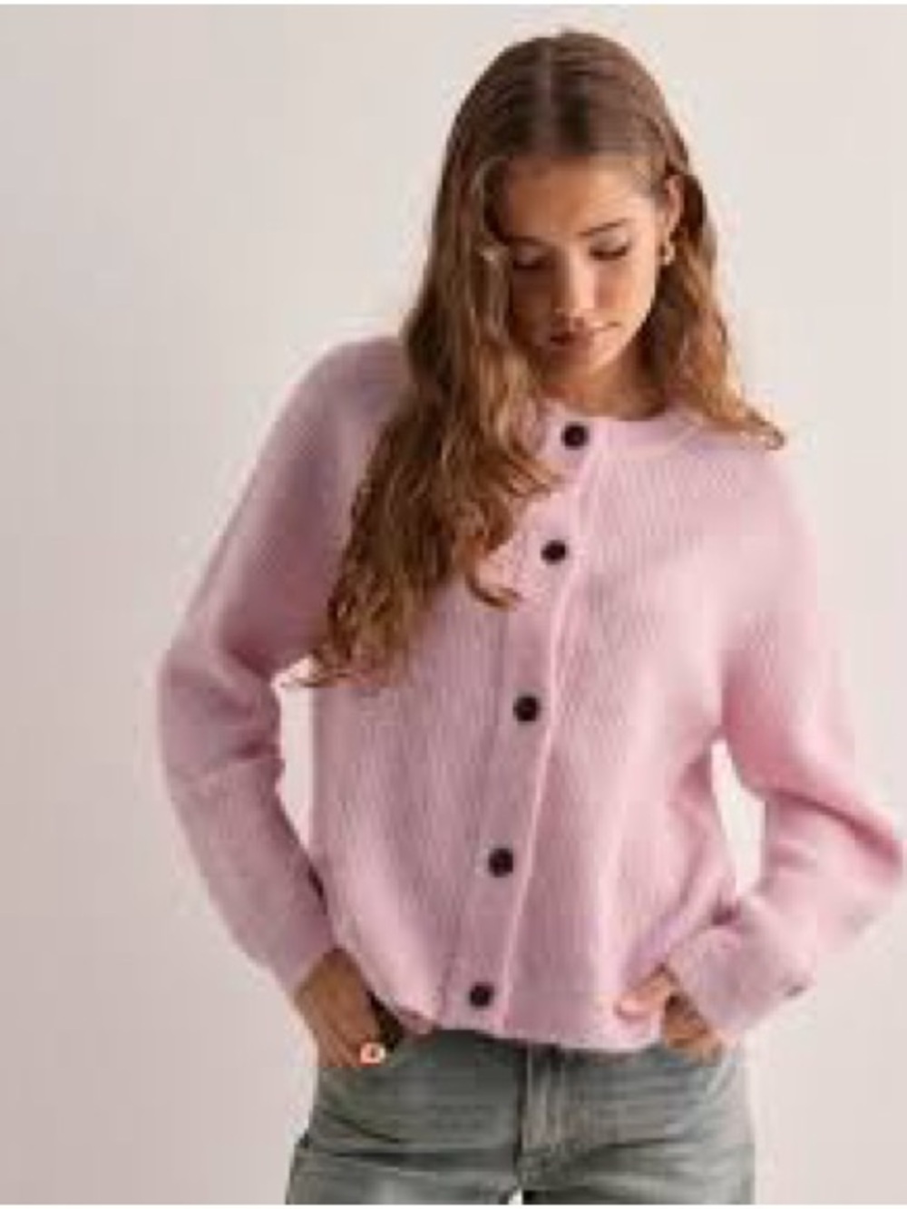 Selected femme Light Pink Button-Front Knit Cardigan Sweater